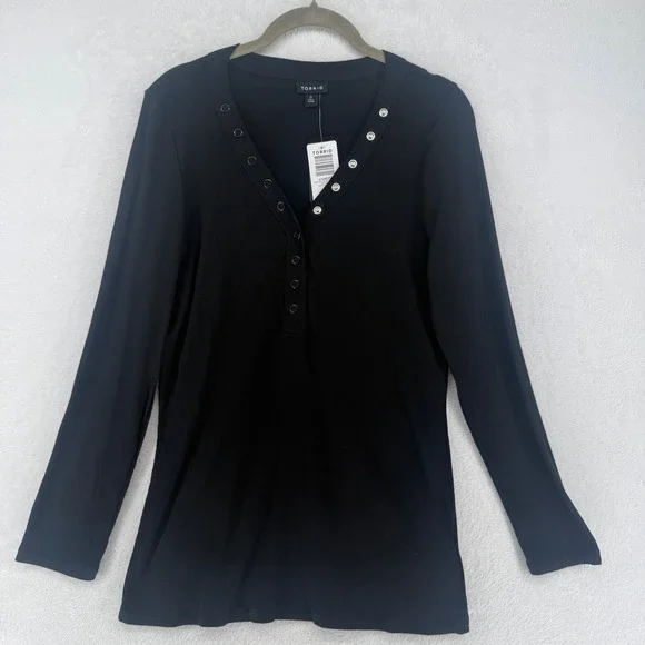 Torrid Ribbed Henley Long Sleeve Top Womens Size 0 Large Black Stretch NWT - Picture 3 of 7